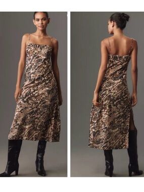 Anthropologie Square-Neck Slip Dress NWT in Neutral Motif XS